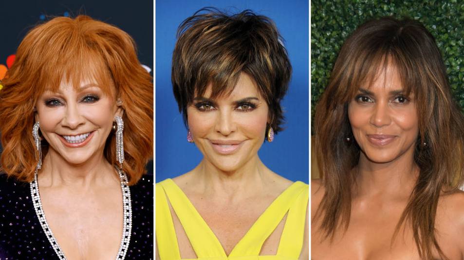 Reba McEntire, Lisa Rinna and Halle Berry all with shag haircuts for women over 50