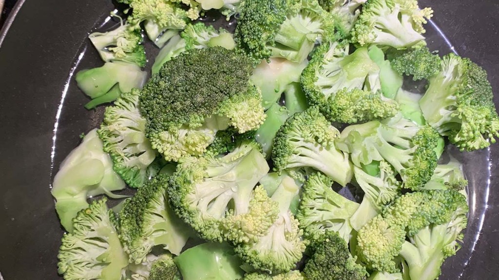 Broccoli stems and florets as they're steaming
