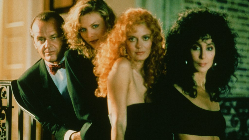 Jack Nicholson, Michelle Pfeiffer, Susan Sarandon and Cher pose for the Warner Bros movie "The Witches of Eastwick" circa 1987