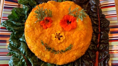 Halloween focaccia, roasted pepper focaccia in a pumpkin decoration.jpg