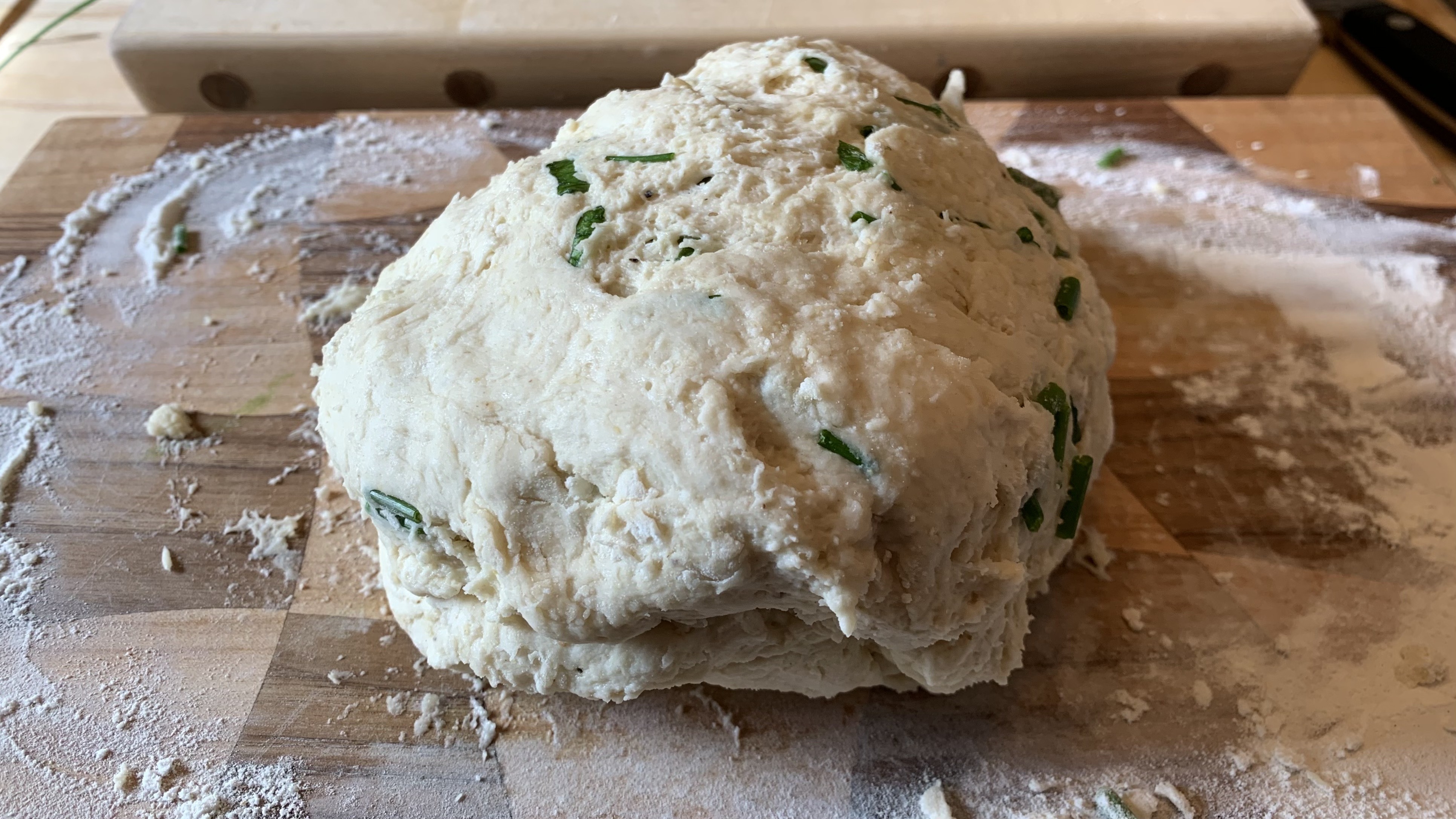 dough for halloween focaccia, olive, basil, and chive