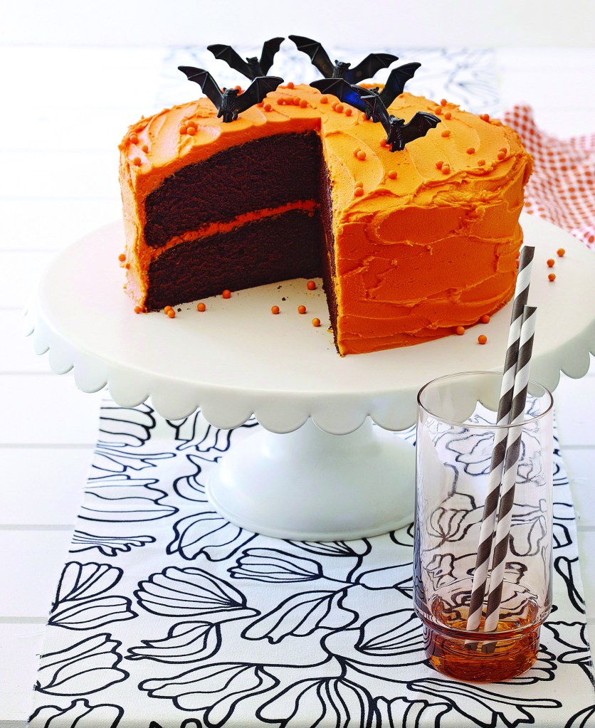 Orange chocolate cake with bat decoration