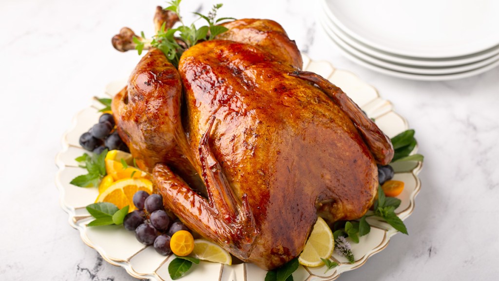 A whole roasted turkey on a platter