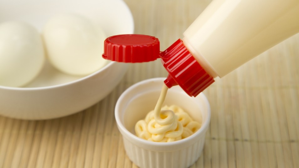 Japanese mayonnaise in cup and eggs