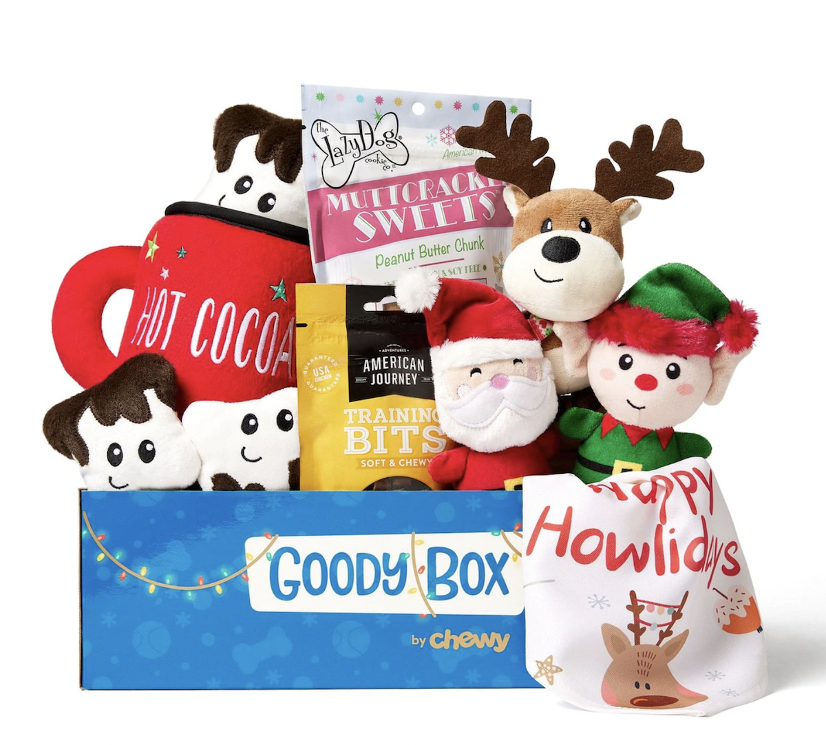 Goody Box filled with dog toys and treats