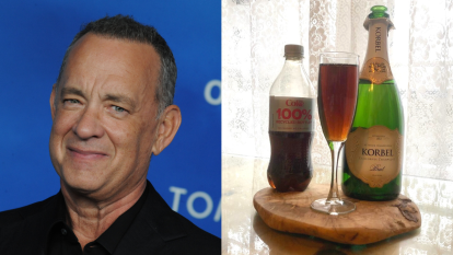 Tom Hanks on the left and a homemade Diet Cokagne Cocktail on the right