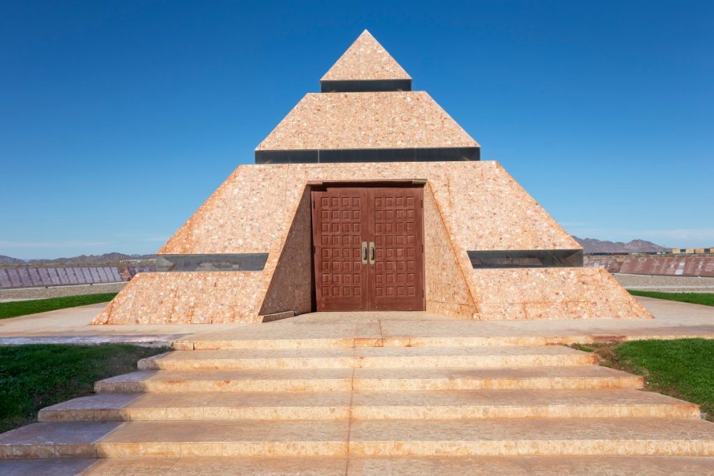 Felicity, CA - November 24, 2019: A view of The Official Center of the World Pyramid Monument in Felicity, California’s Sonora Desert
