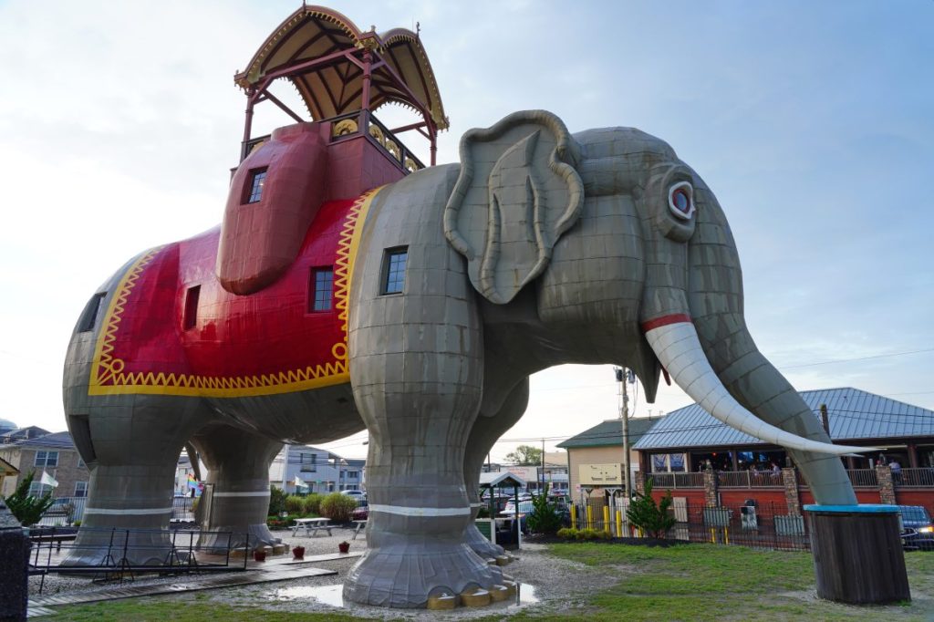 MARGATE, NJ -4 SEP 2020- View of Lucy the Elephant, a landmark roadside tourist attraction on the U.S. National Register of Historic Places in Margate City, New Jersey.