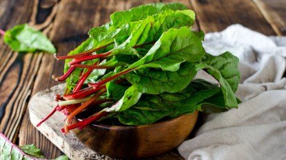 swiss chard, a food high in oxalates, in a bowl
