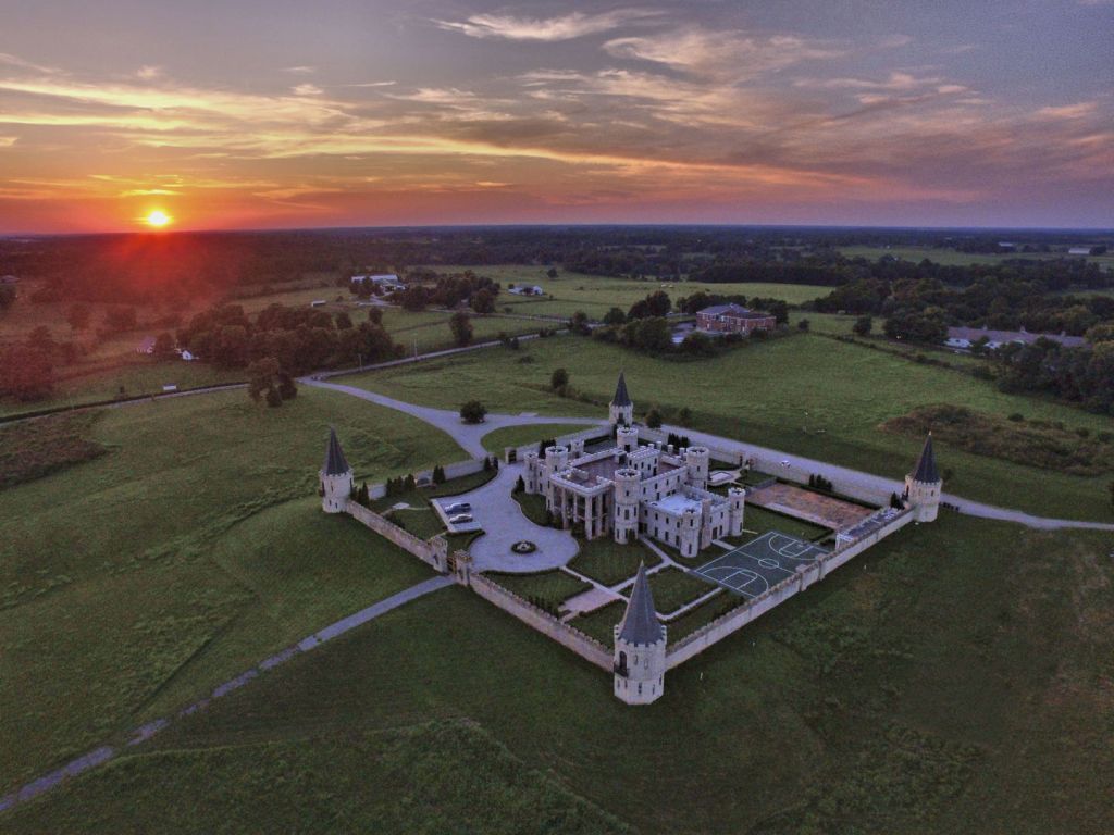 Aerial of The Kentucky Castle at Sunset