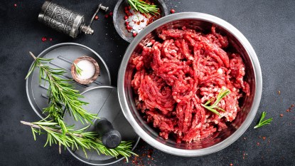 Raw ground beef in a bowl