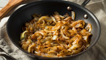 A quick version of homemade caramelized onions in a skillet