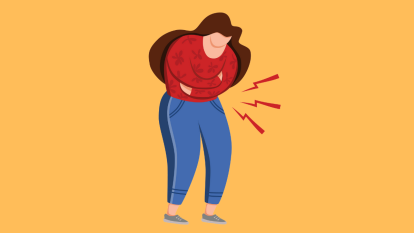 illustration of woman with period cramps and vaginal pain