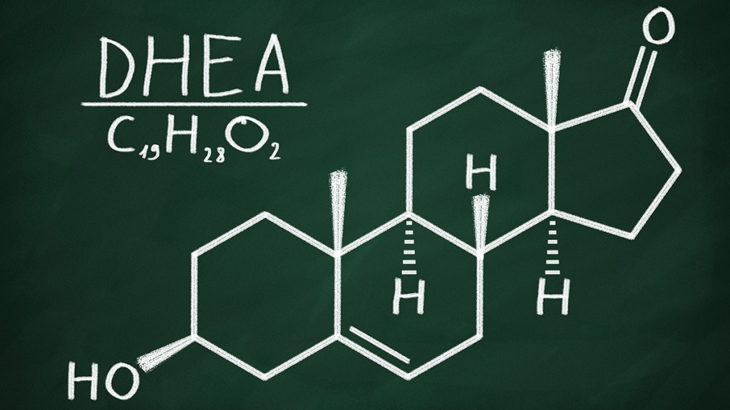 The chemical formula of DHEA written on a blackboard
