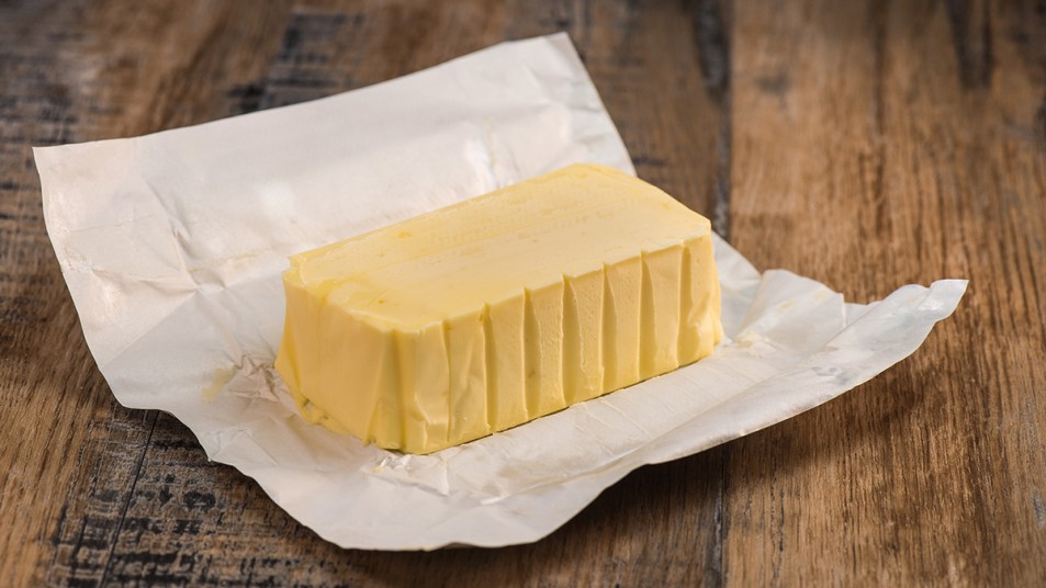 A slab of grass-fed butter which contains omega-3 fatty acids