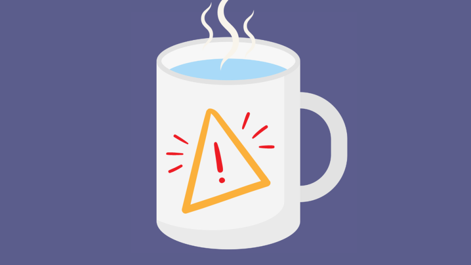 illustration of microwave water superheated with a warning symbol on the mug