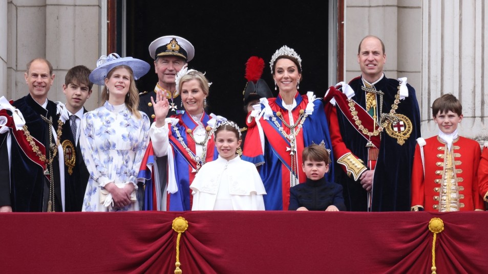 The Coronation of King Charles III in London, UK, on the 6th May 2023., , Picture by James Whatling. 06 May 2023 Pictured: Prince Edward, Duke of Edinburgh, James, Earl of Wessex, Lady Louise Windsor, Timothy Lawrence, Princess Anne, Princess Royal, Sophie, Duchess of Edinburgh, Princess Charlotte, Catherine, Princess of Wales, Kate Middleton, Prince Louis, Prince William, Prince of Wales, Lord Oliver Cholmondeley, Prince George.