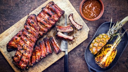 St. Louis ribs on a platter—they're the cheapest cut of rib meat
