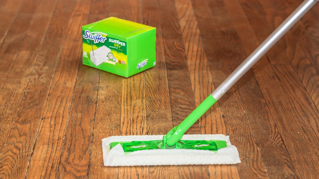 Long-handled Swiffer duster that can be used to clean baseboards