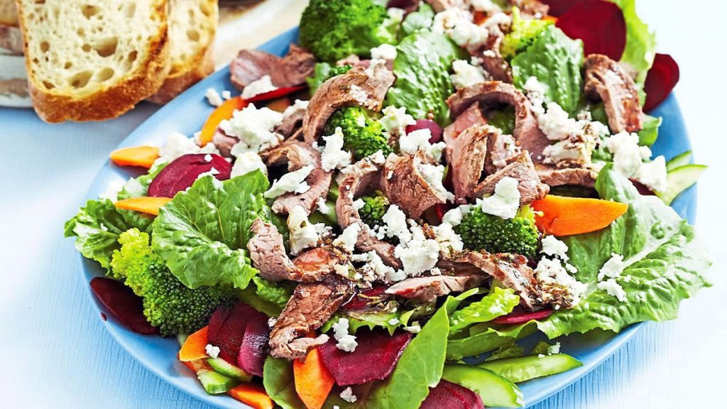 Grilled Steak with Beets and Greens