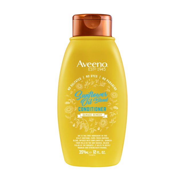 Bottle of Aveeno Sunflower Oil conditioner.