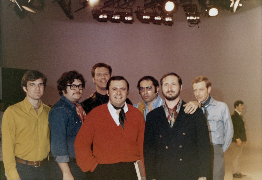 Bob Einstein, Steve Martin, Allan Blye, Murray Roman, and Paul Wayne, The Smothers Brothers Comedy Hour, 1968 