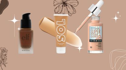 Collage of best drugstore foundations for mature skin.