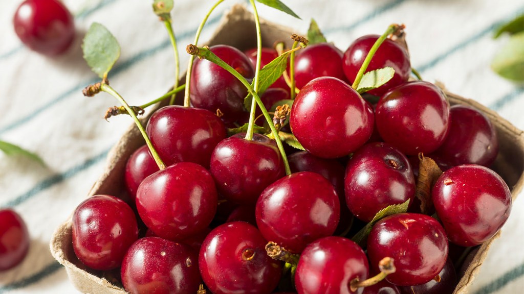 A bowl full of tart cherries that help lower uric acid levels so you lose weight