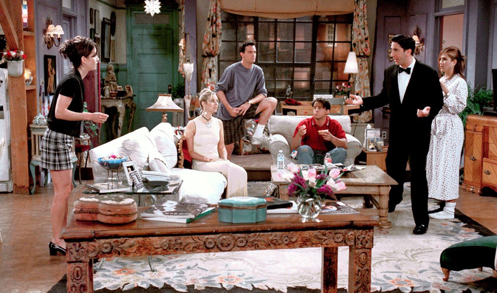 The Friends cast on set during season three in 1997