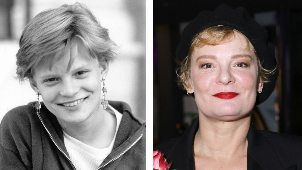 Martha Plimpton in 1985 and 2022, a member of The Goonies cast, then and now