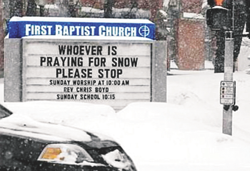 Funny church signs: one covered with snow 