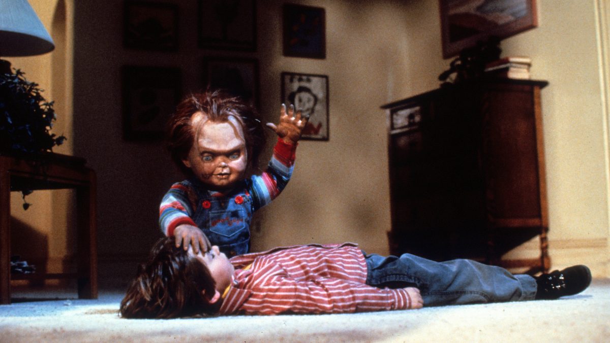 Chucky attempts to put an end to young Andy in Child’s Play- our 14th best classic horror movie, 1988
