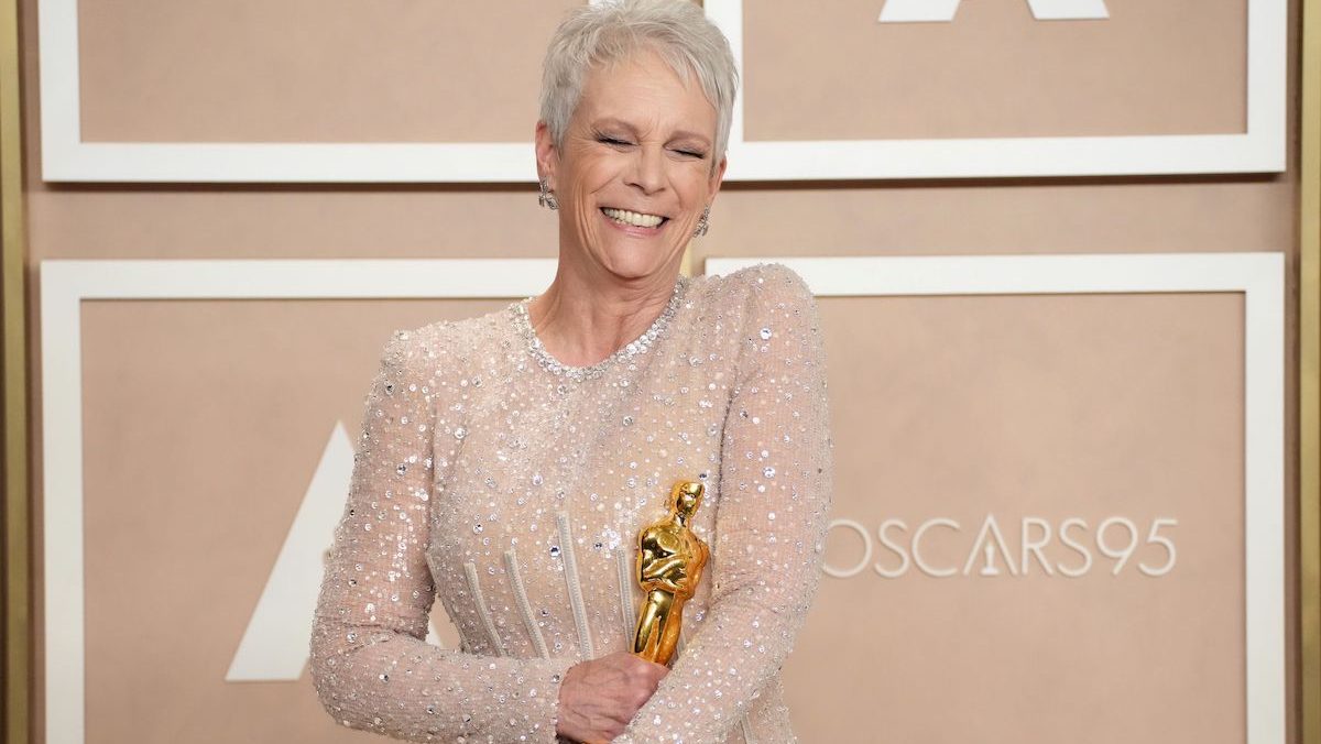 Jamie Lee Curtis with her Oscar for Best Supporting Actress, 2023 