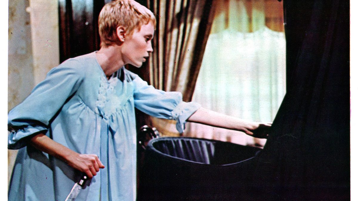 Mia Farrow clutches knife in Rosemary's Baby, 1968.