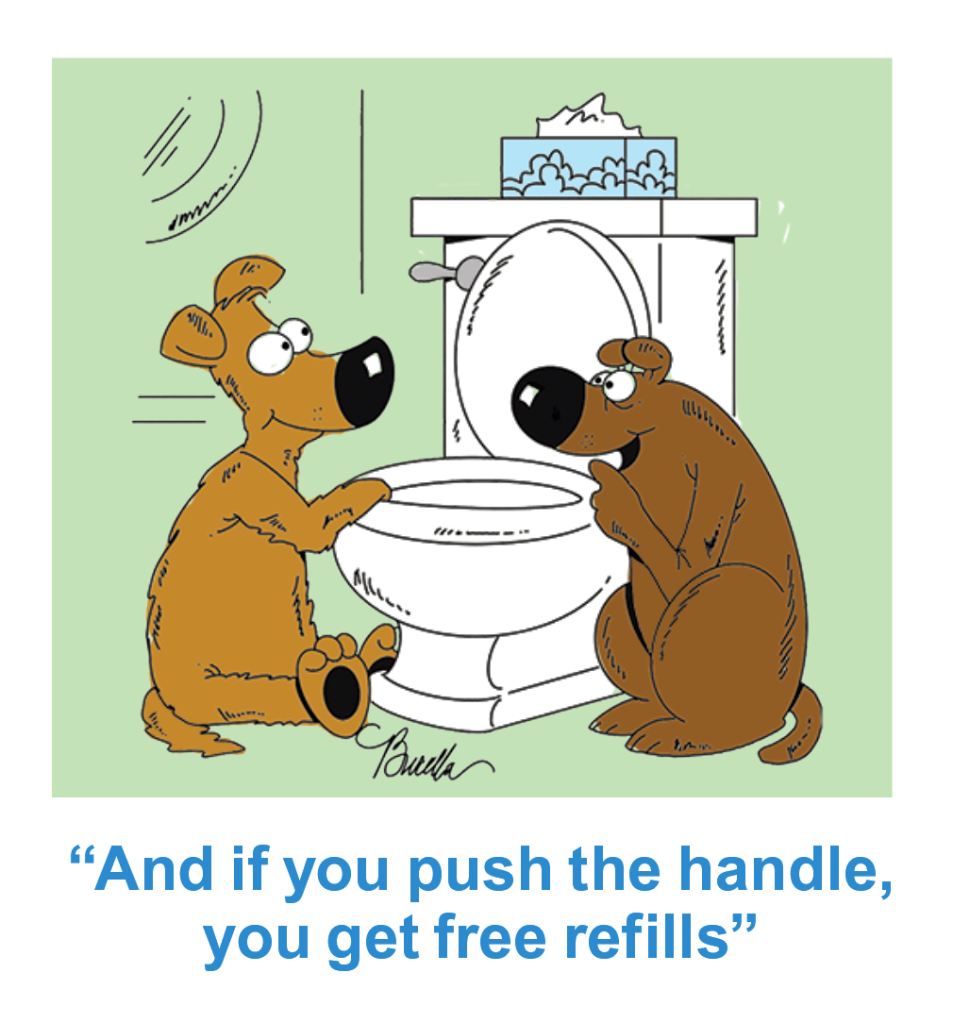 Dog jokes abut how the toilet is actually just a water bowl 
