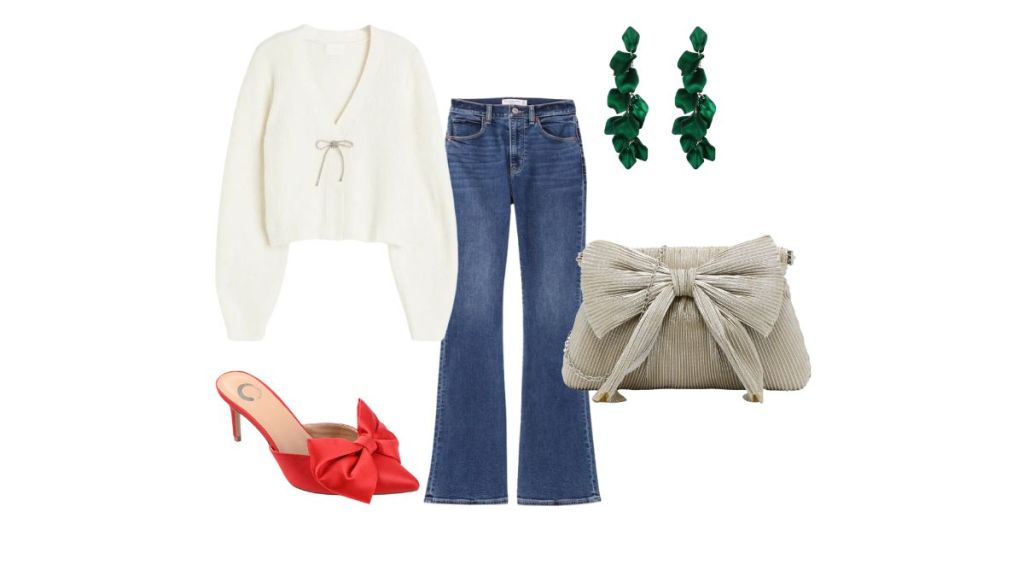 how to style flare jeans for a holiday party