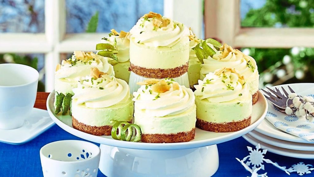 Key Lime ‘n’ Coconut Cheesecake Minis sits looking yummy (coconut desserts)