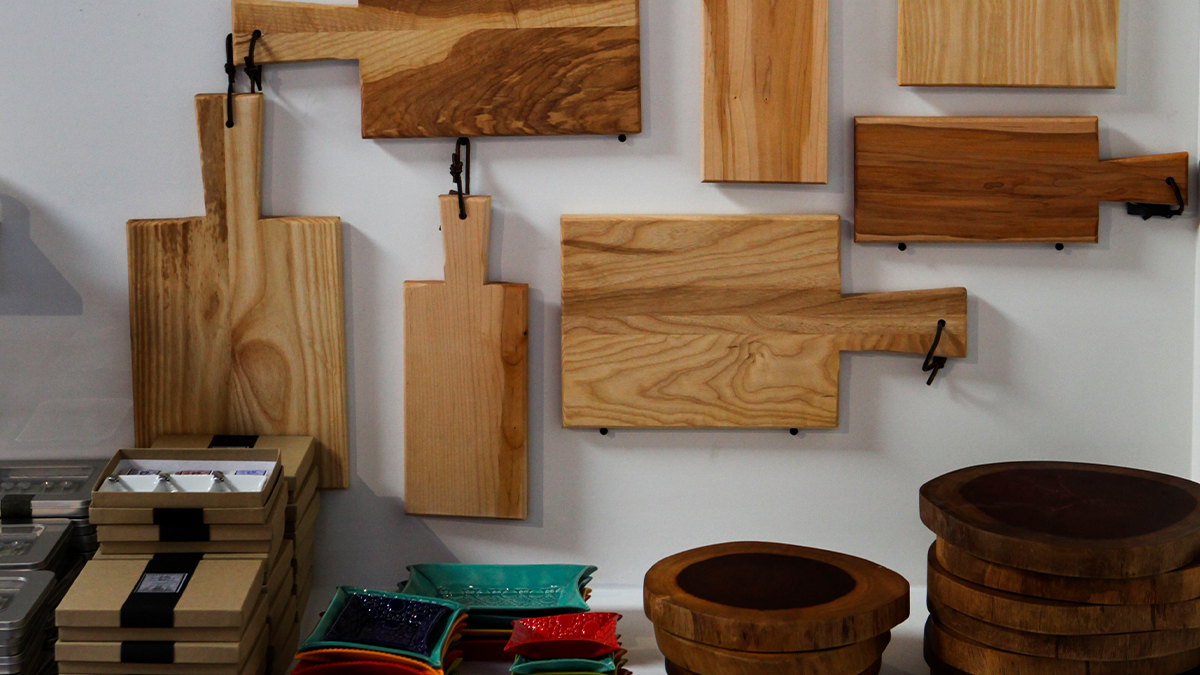 wooden cutting board display