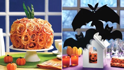 Halloween centerpiece ideas: featured image that shows two DIY displays