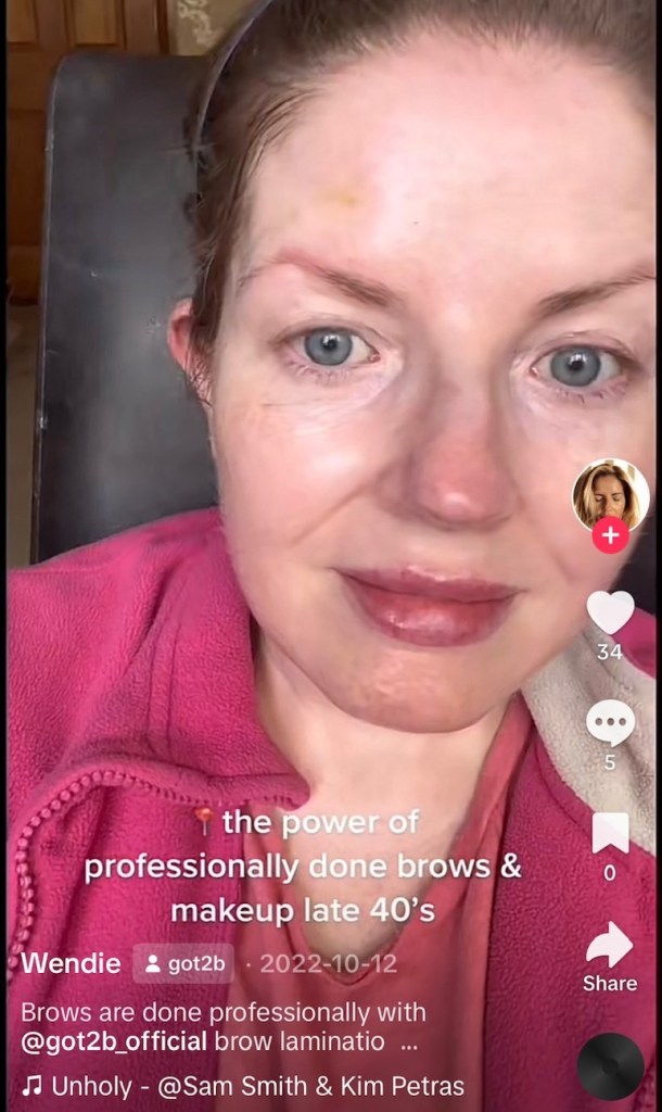 woman before she did a brow lamination at home