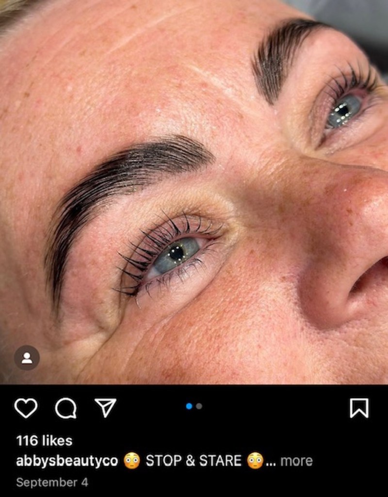close up of mature woman's eyebrows after lamination