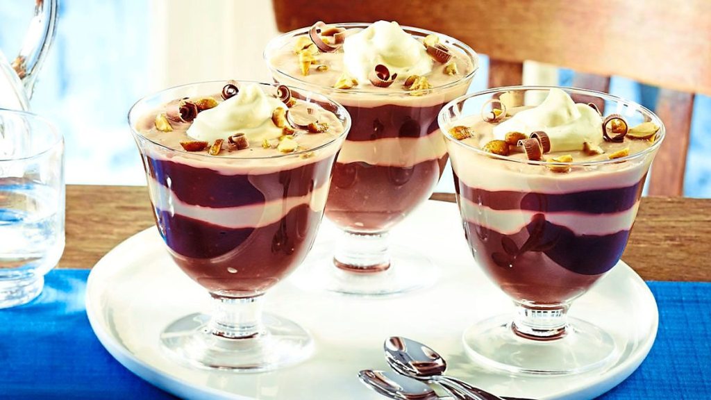 Luscious Chocolate-Peanut Butter Parfaits sits waiting to be eaten after the chef read peanut butter desserts