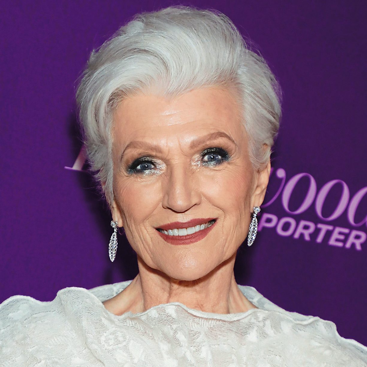 Maye Musk with a cropped hairstyle that's one of the best haircuts for thin hair