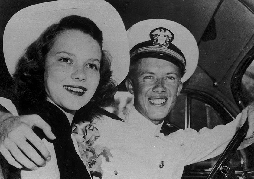 Rosalynn and Jimmy Carter after their wedding on July 7, 1946