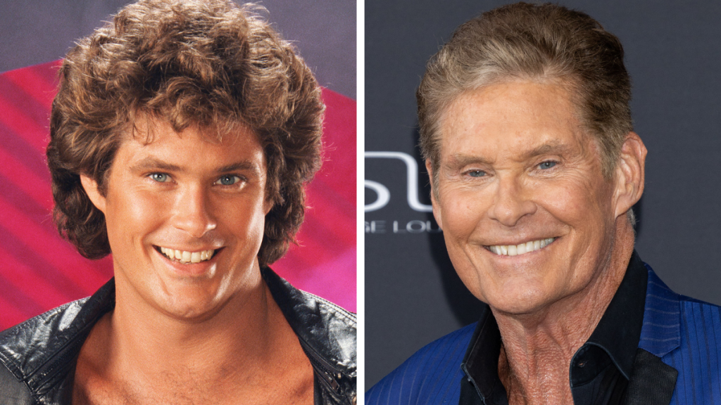 David Hasselhoff from the Baywatch cast, Left: 1982; Right: 2022