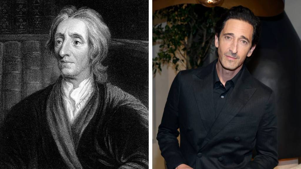 Celebrities who look like historical figures:Left: John Locke (1753), Right: Adrien Brody (2023)