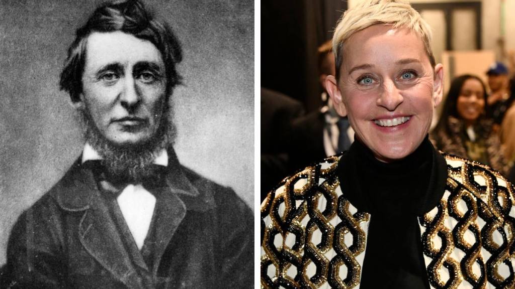 Celebrities who look like historical figures: Left: Henry David Thoreau (1847); Right: Ellen DeGeneres (2020)
