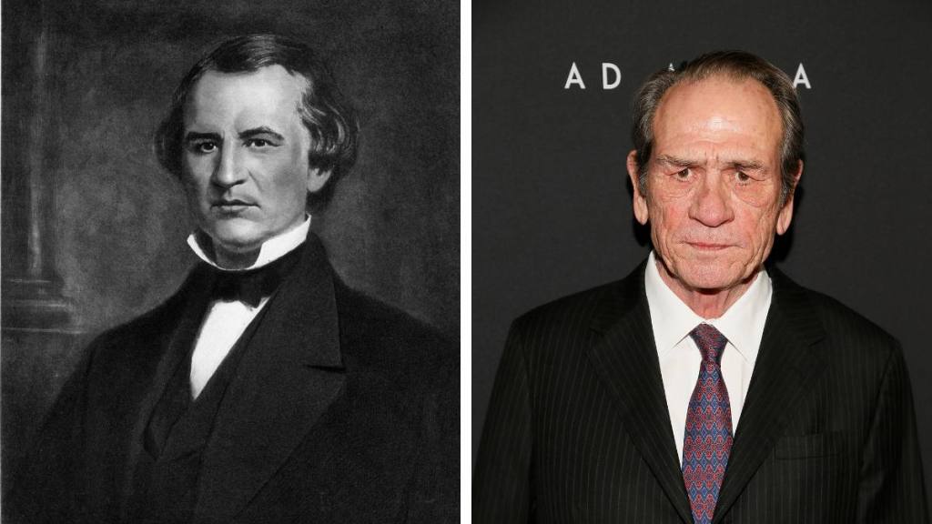 Celebrities who look like historical figures:Left: President Andrew Johnson (1868), Right: Tommy Lee Jones (2019)