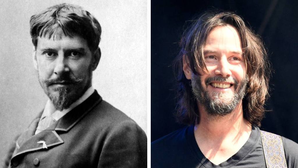 Celebrities who look like historical figures: Left: Paul Mounet (1853), Right: Keanu Reeves (2023)