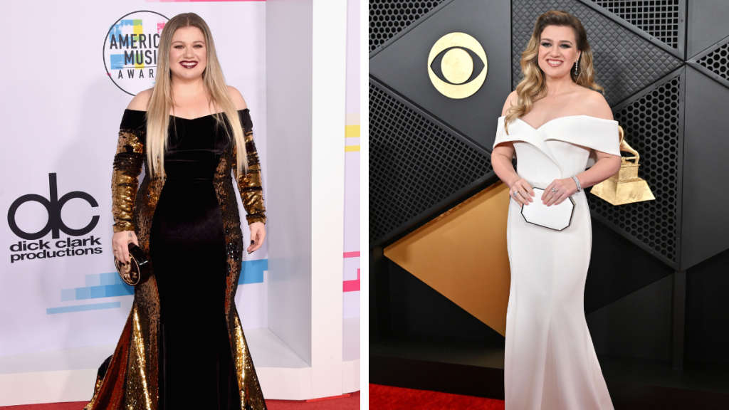 Kelly Clarkson in 2017 and 2024
